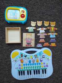 Zestaw zabawki dla malucha organki pianino, ubierz  misia, telewizorek