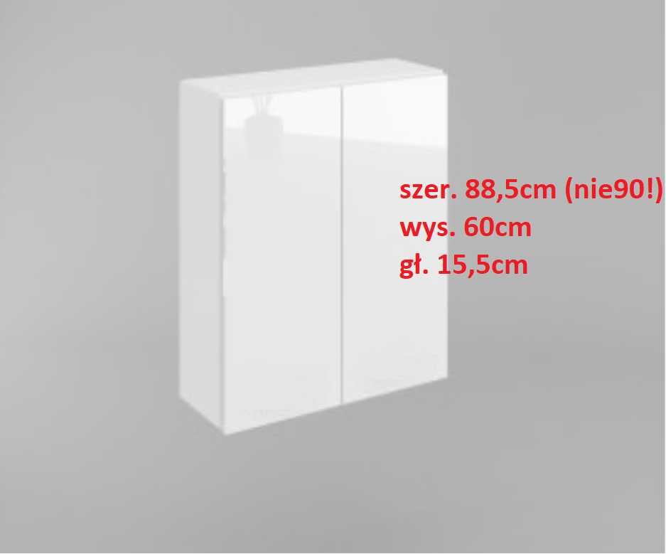 NOWA Szafka łazienkowa szer. 88,5 (nie 90) x 60 x 15,5cm biały połysk