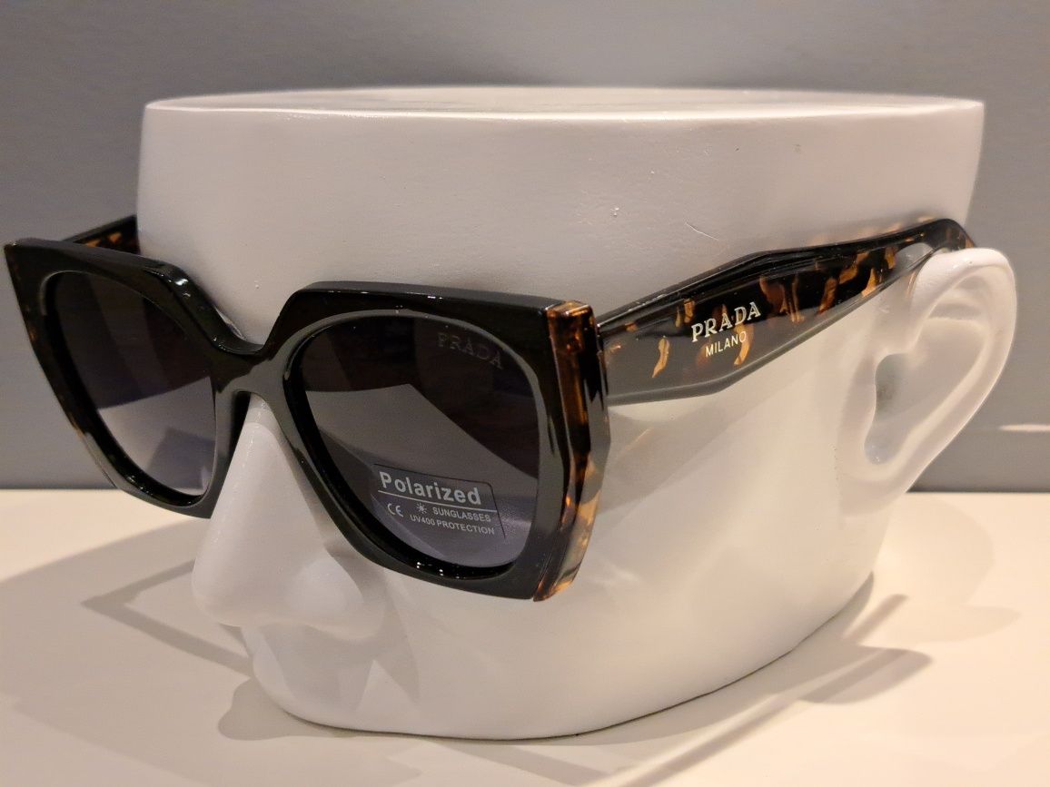 PRADA damskie brązowe polaryzacyjne okulary przeciwsłoneczne panterka