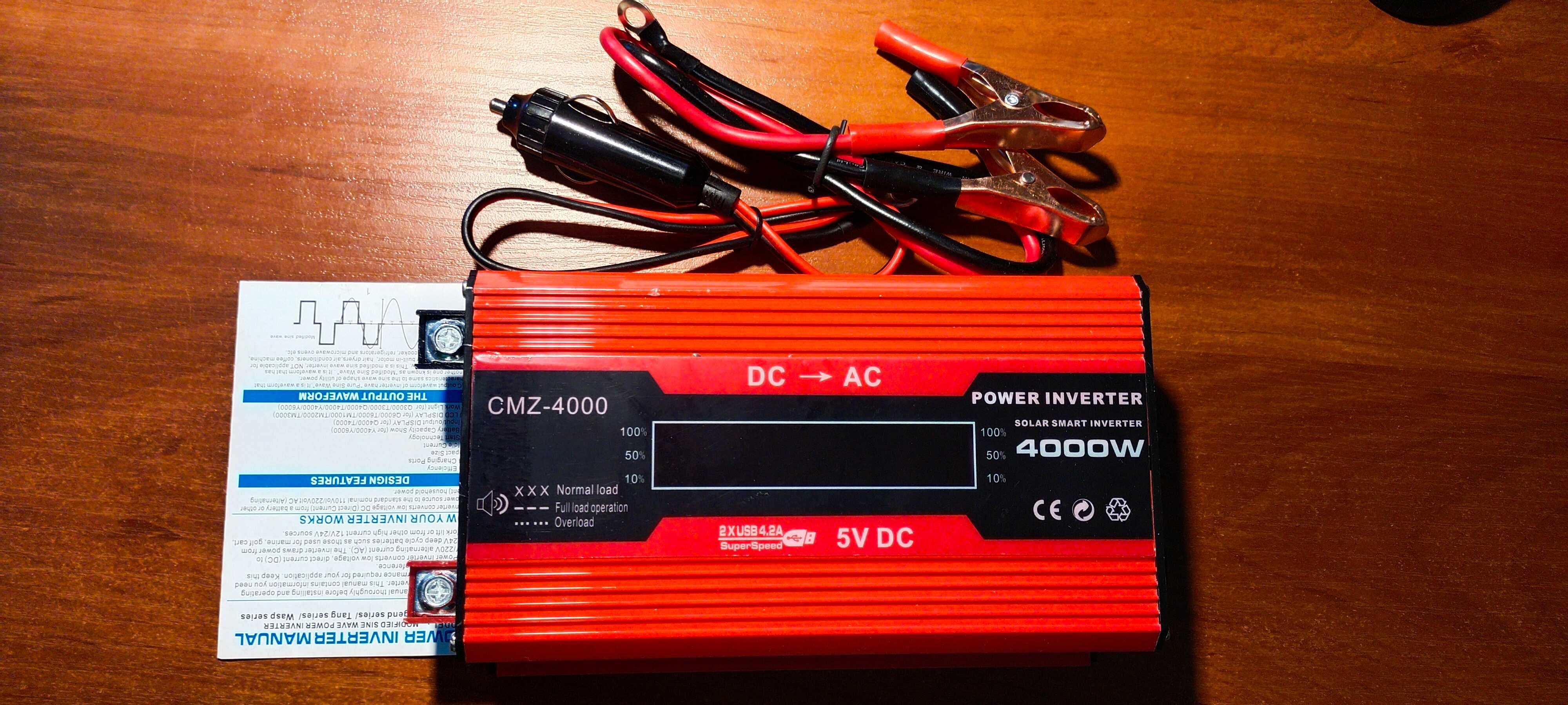 Инвертор 12 220V 4000W красный POWER INVERTER Новый