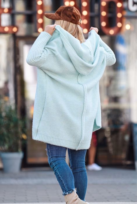 Kardigan z kapturem Kolor Miętowy