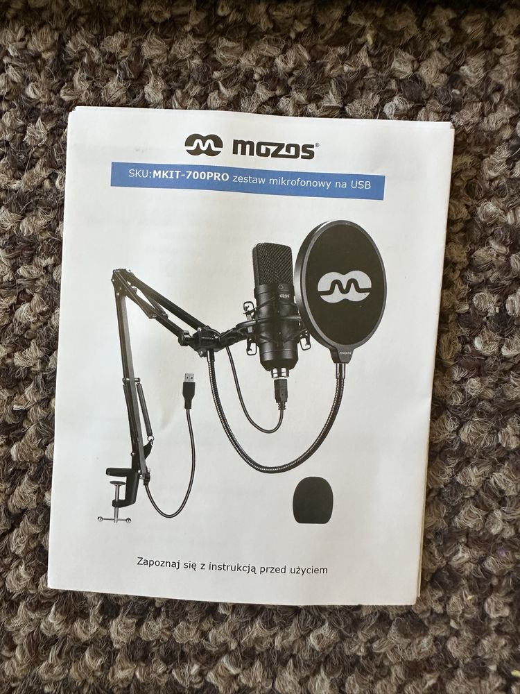 Mikrofon Mozos MKIT-700PRO V2 zestaw statyw kosz gąbka pop filtr