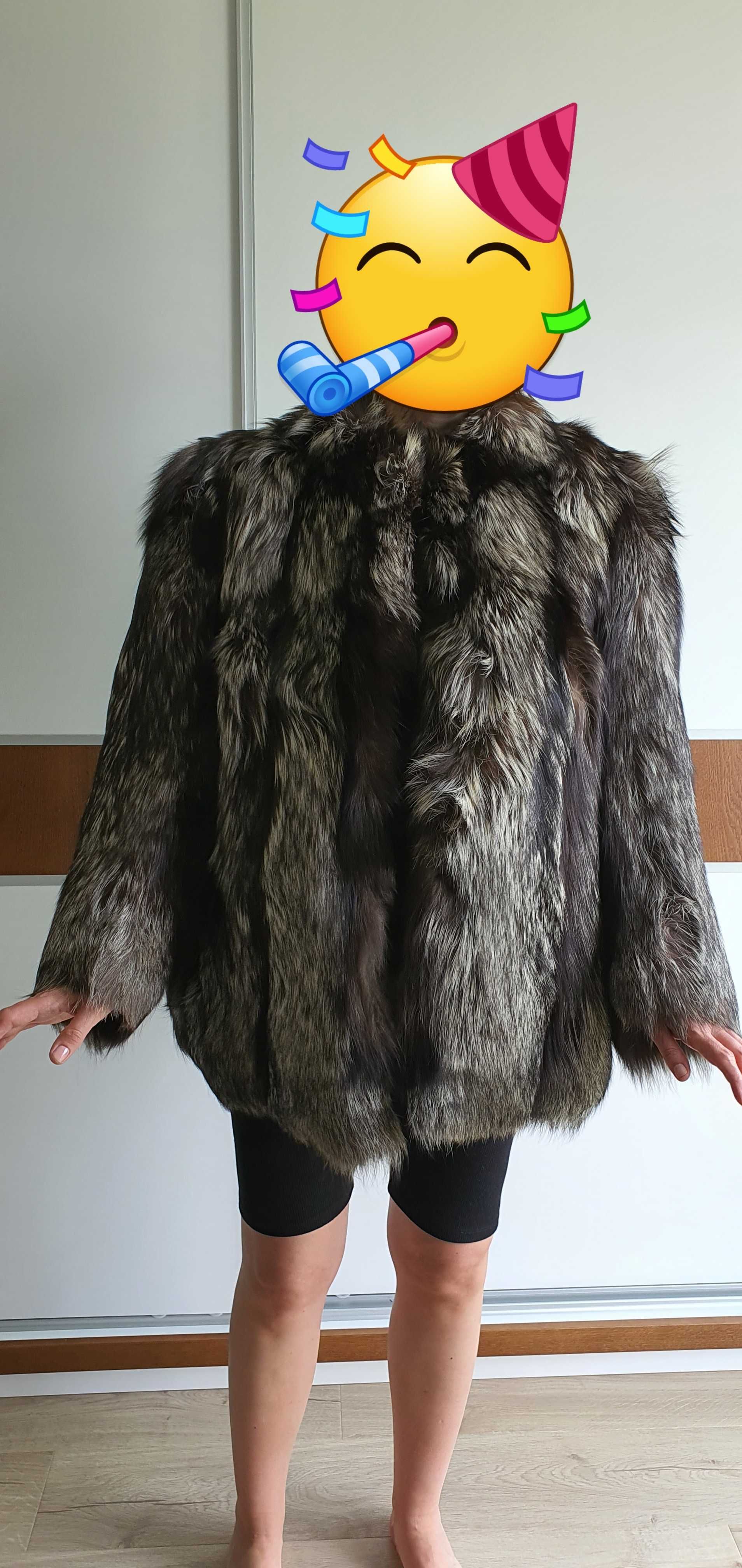 Futro z srebrnych lisów - naturalne - damskie XL/42