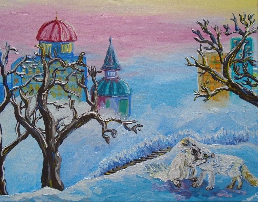 Картина маслом "Зимовий світанок"