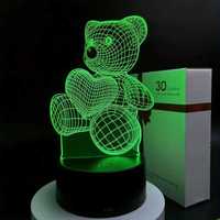 Lampka nocna 3D LED 7 kolorów Miś z sercem PREZENT NA DZIEŃ MATKI