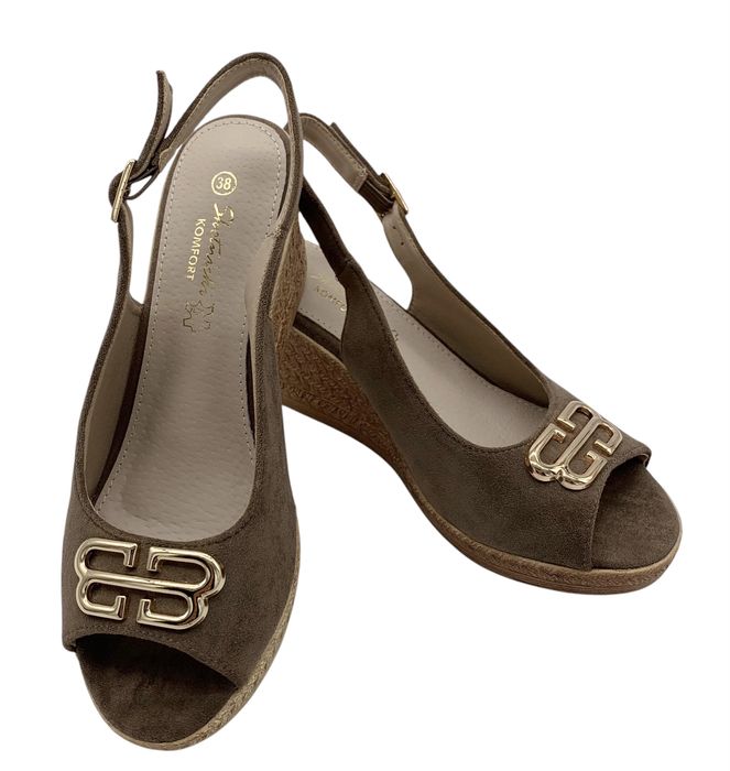 Sandały damskie na koturnie brązowe espadryle 39 Ellen cappuccino