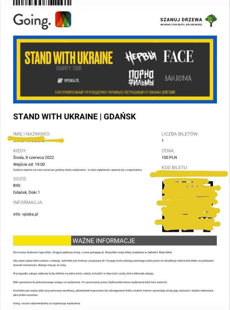 Билет на концерт Stand with Ukraine. Gdańsk