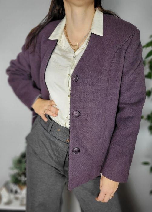 Nowa śliwkowa marynarka damska żakiet wełna kaszmir premium 2XL 3XL