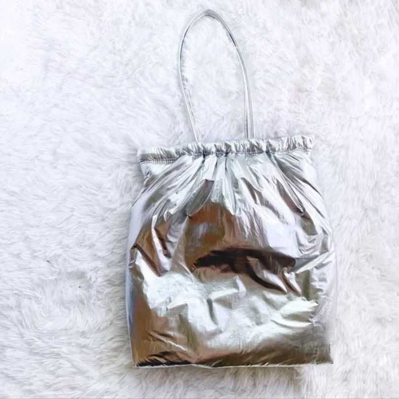 Zara metaliczna torebka typu shopper torba na ramie