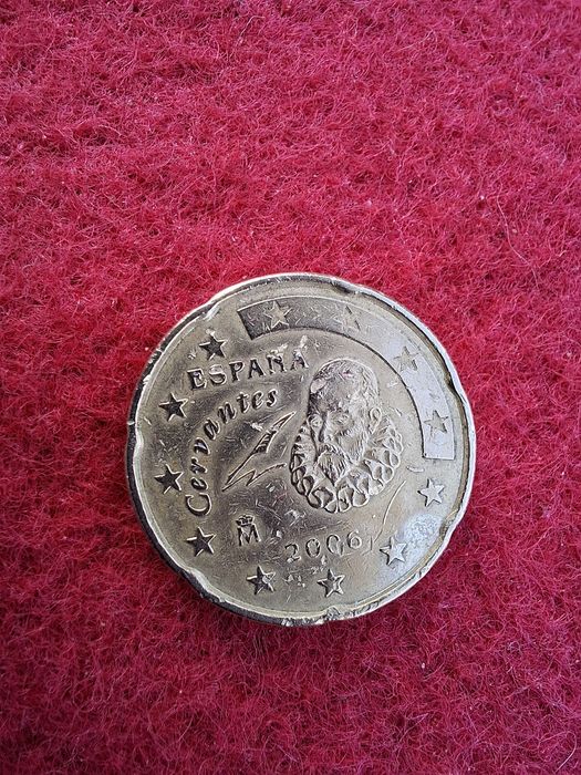 Moeda de 20 cêntimos Espanha circulada com diversos erros de cunhagem,