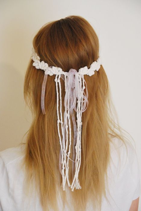 Makramowy wianek na głowę | Biały wianek rozmiar uniwersalny