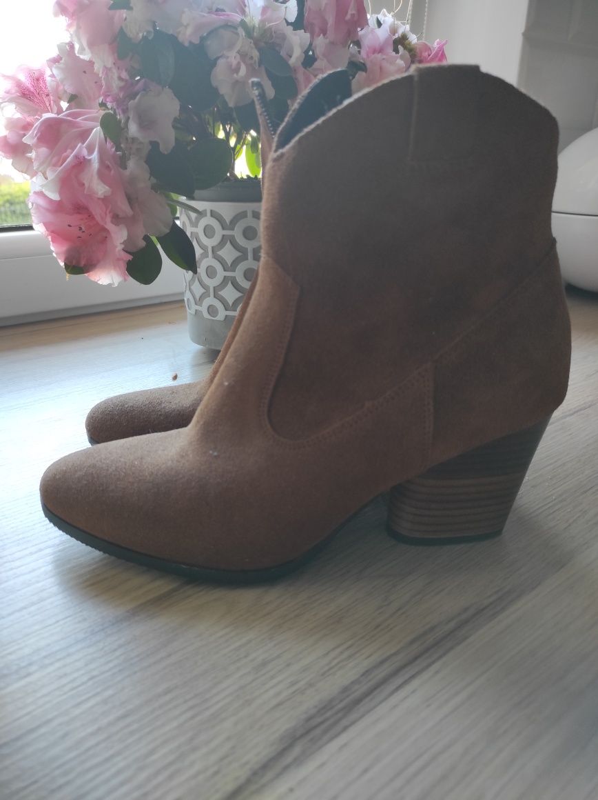 buty botki kowbojki Ryłko brąz camel r. 38