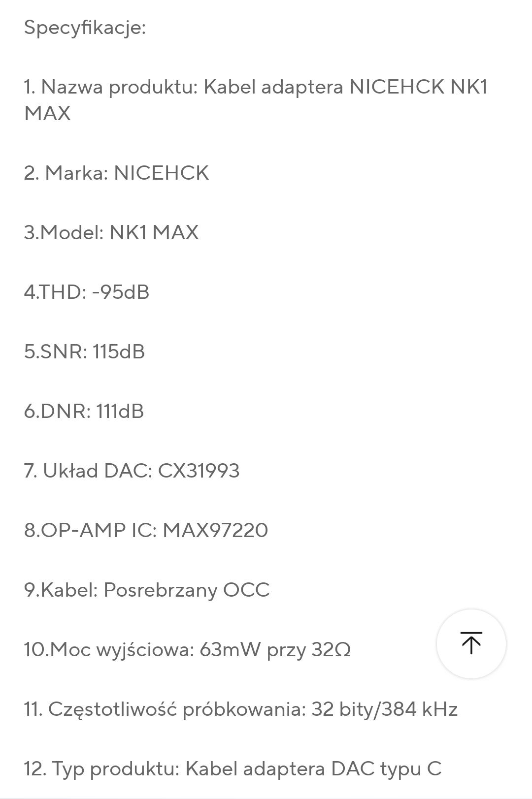 Nichck Wzmacniacz Słuchawkowy CX31993 + MAX97220 Srebrny