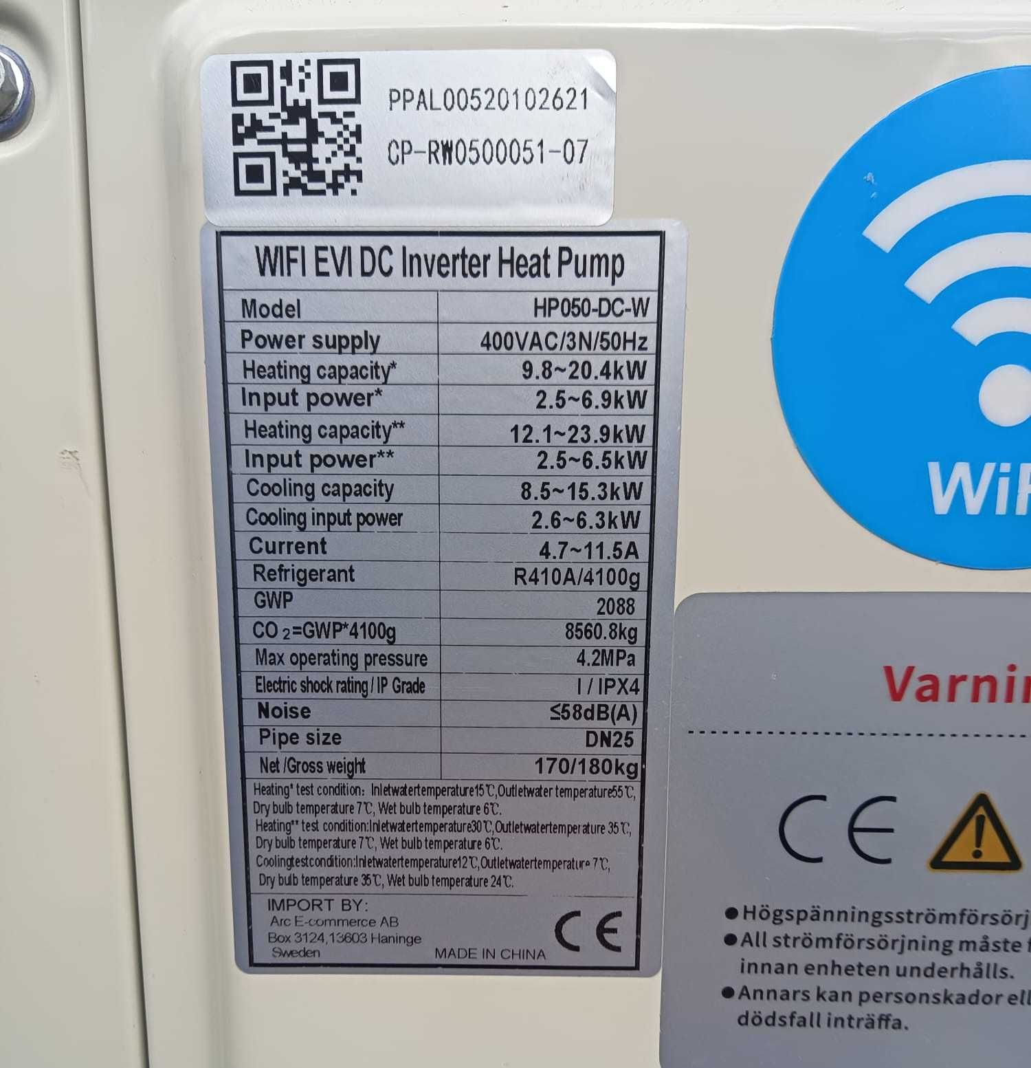 Sprzedam pompe ciepła powietrze/woda z funkcją inwertera, 23,9 kW WiFi