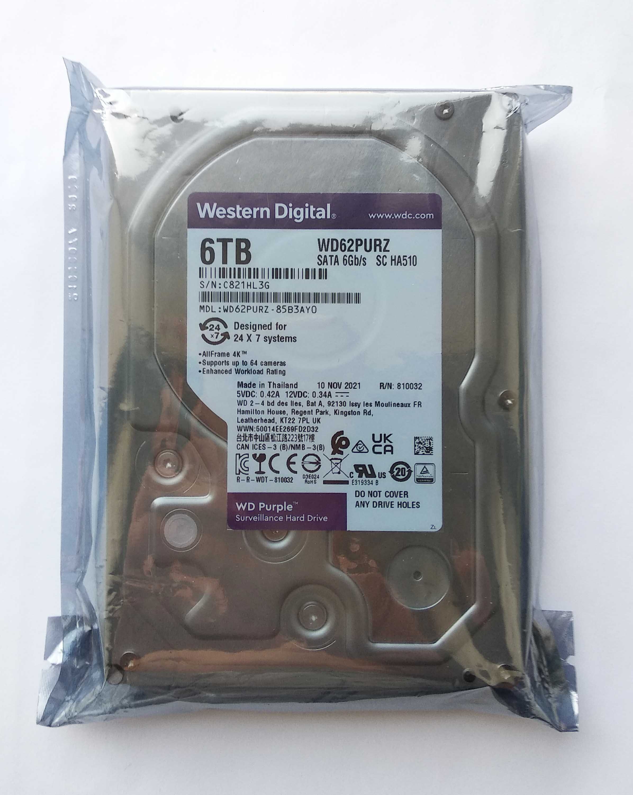 WD Purple 6TB SATA3 (Новий, в упаковці) для відеонагляду