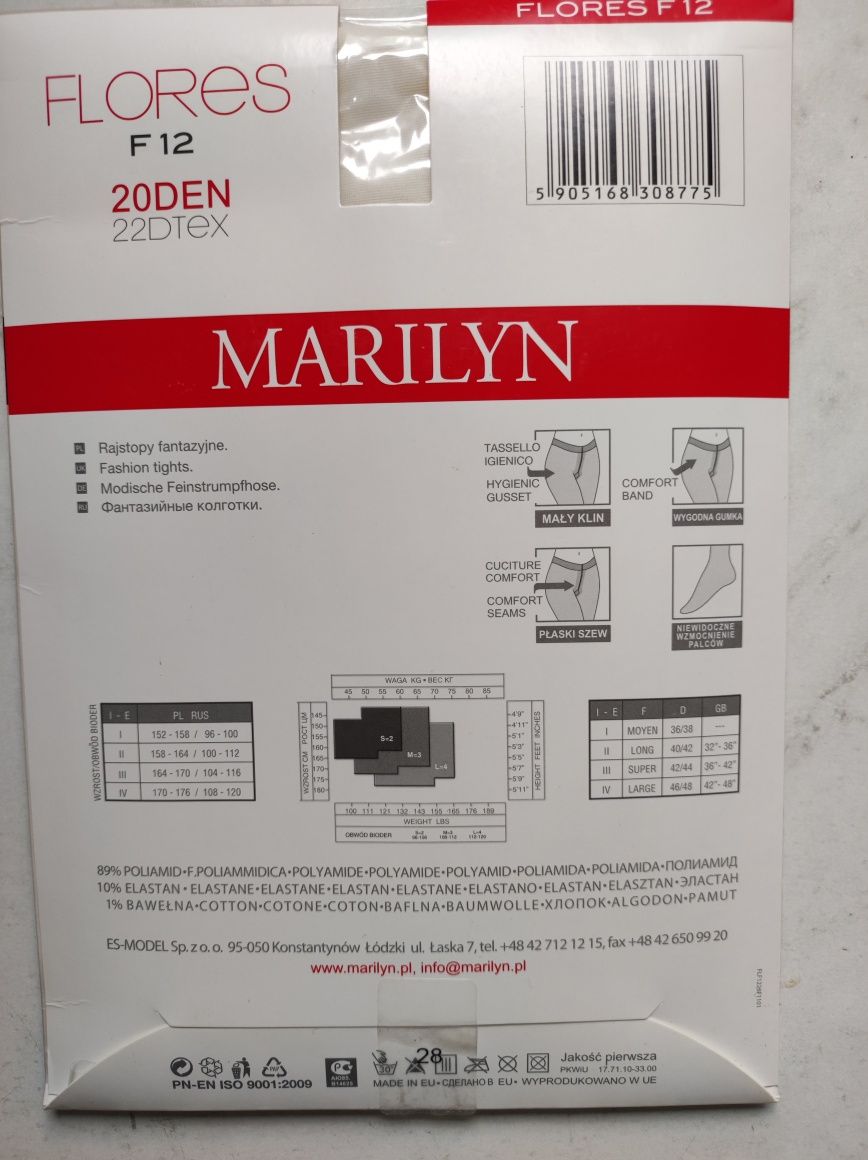 Rajstopy Marilyn Flores F12 rozmiar 1/2 kolor mleczny