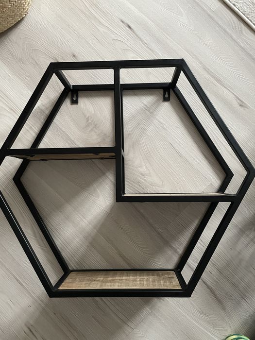 Dwa regaly  heksagon metal drewno loft Westwing