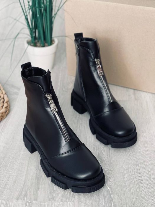 Черевики зимові шкіряні чорні. Женские ботинки кожаные зимние