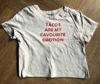 Bershka szary t-shirt koszulka tacos are my favourite emotion XS 34 DB