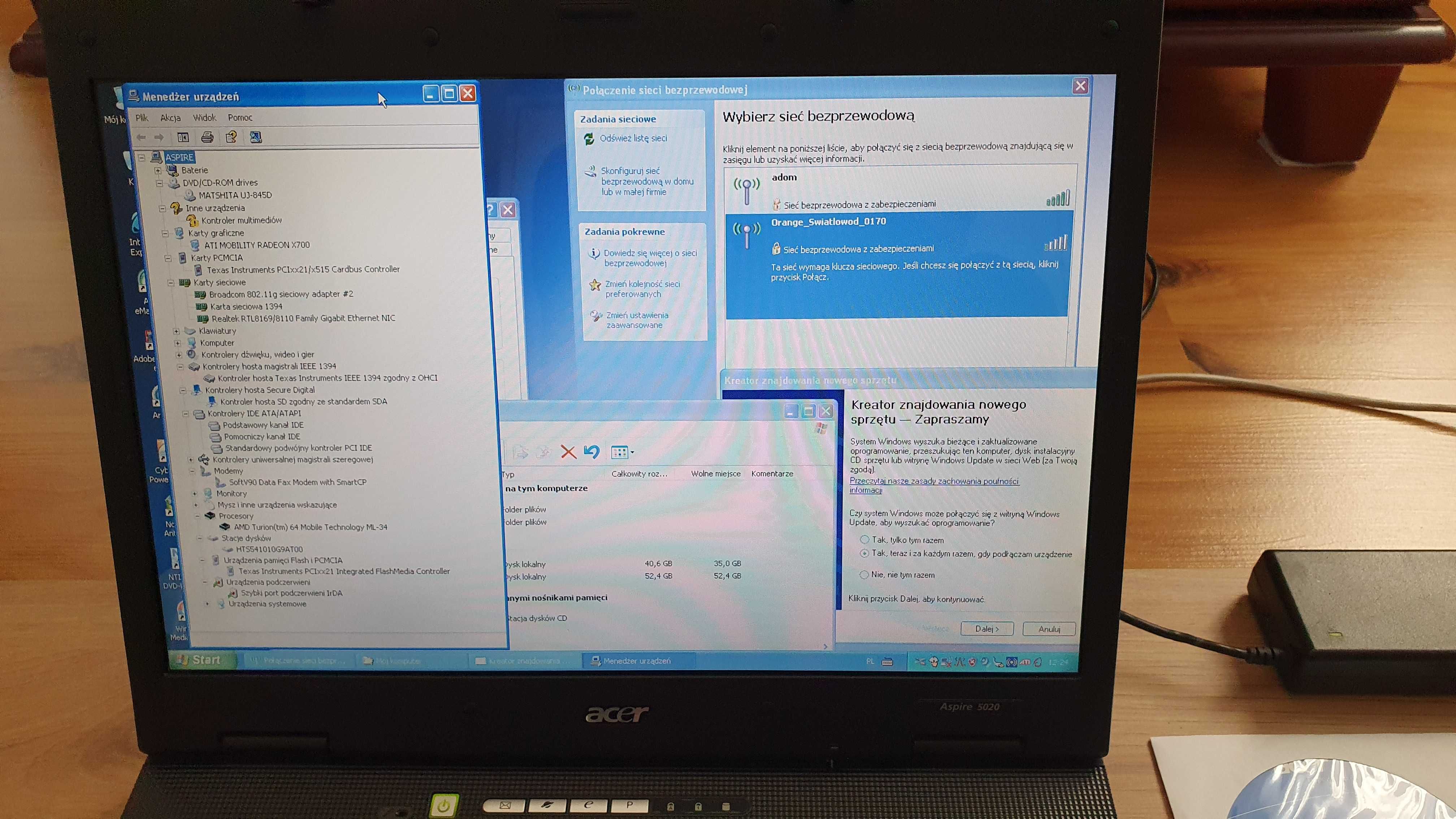 Laptop Komputer Acer Aspire 5024 AMD 64-bit 5020 ZASILACZ Windows XP