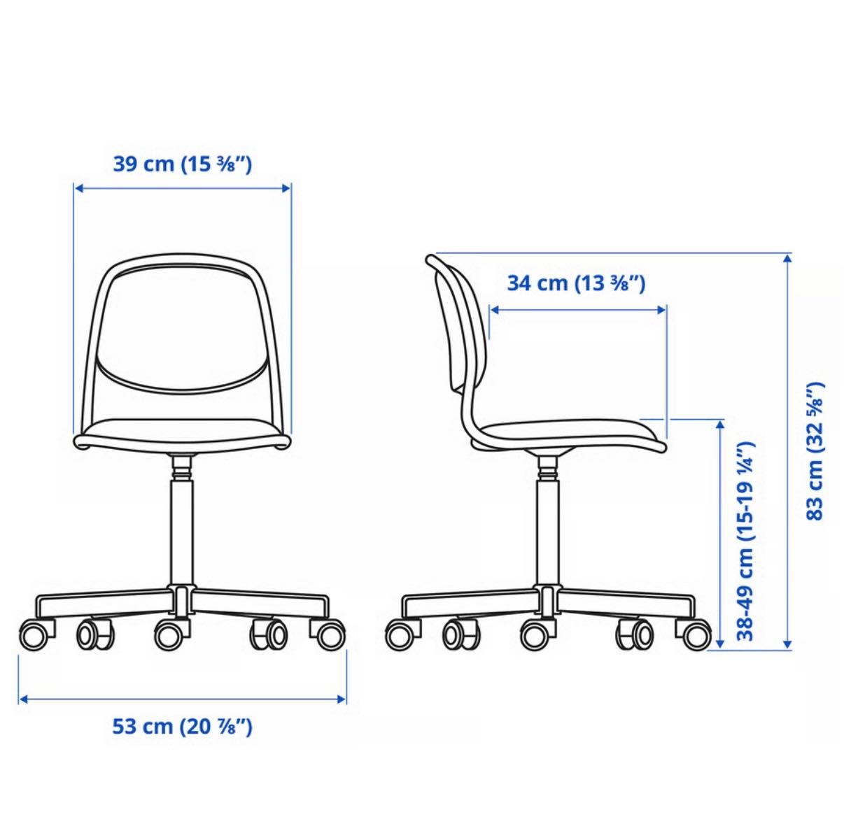 Krzesło obrotowe dziecięce Ikea ORFJALL szare na kółkach