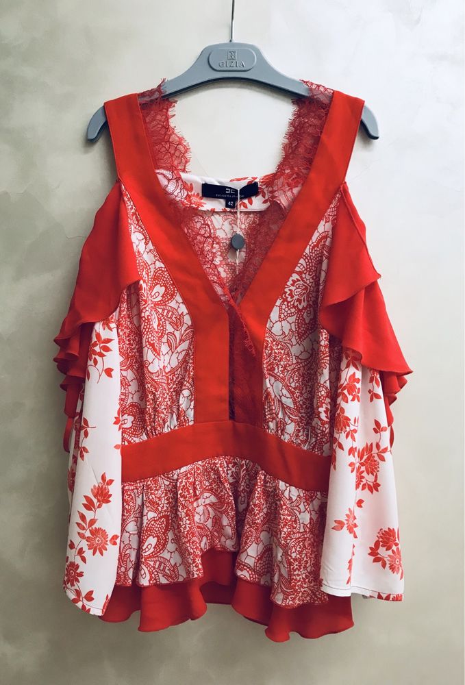 Elisabetta Franchi блуза коралловая блузка літня в квіти з віскози 42
