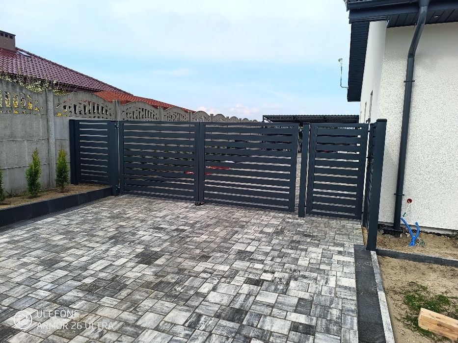 Brama panelowa, furtka, ogrodzenie, montaż, palisada
