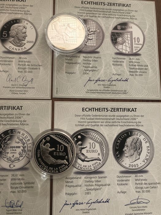 Колекція 9 срібних монет різних країн Чемпіонату Світу з футболу 2006