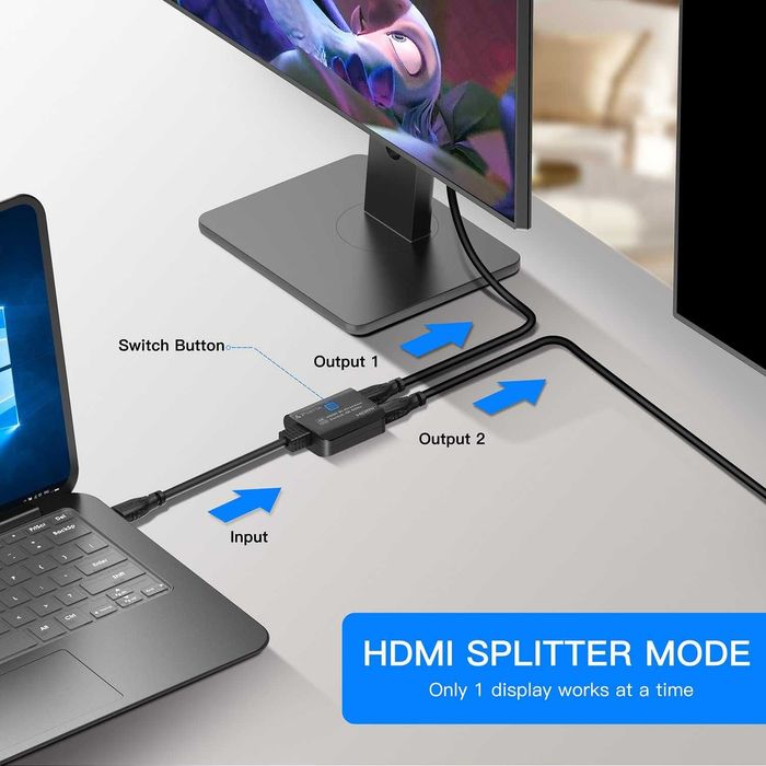 PORTTA Przełącznik HDMI 4K 60Hz z Kablem 60cm, Dwukierunkowy Splitter