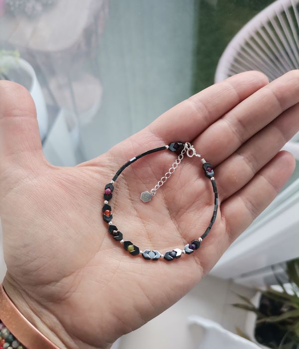 Bransoletka czakry srebro regulacja Nefryt szafir rubin Karneol