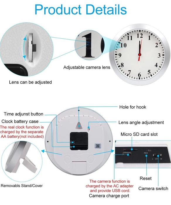 KAGMY Zegar ścienny z kamerą szpiegowską