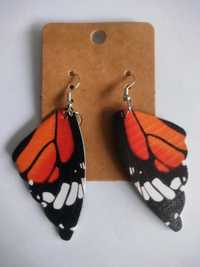 Nowe Kolczyki motyle pomarańczowo czarne 6cm