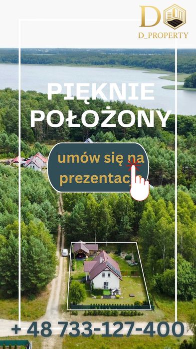 Dom nad jeziorem, całoroczny, nasadzenia, fotowotaika, media, wiata