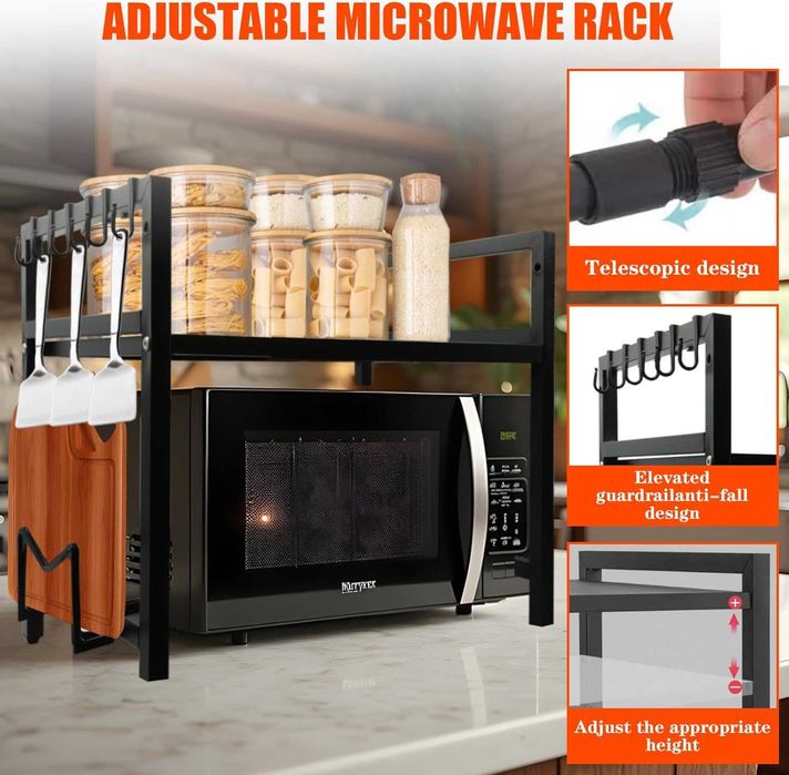 Regał kuchenny, metalowy, składany, nad mikrofalówkę, stołowy O40