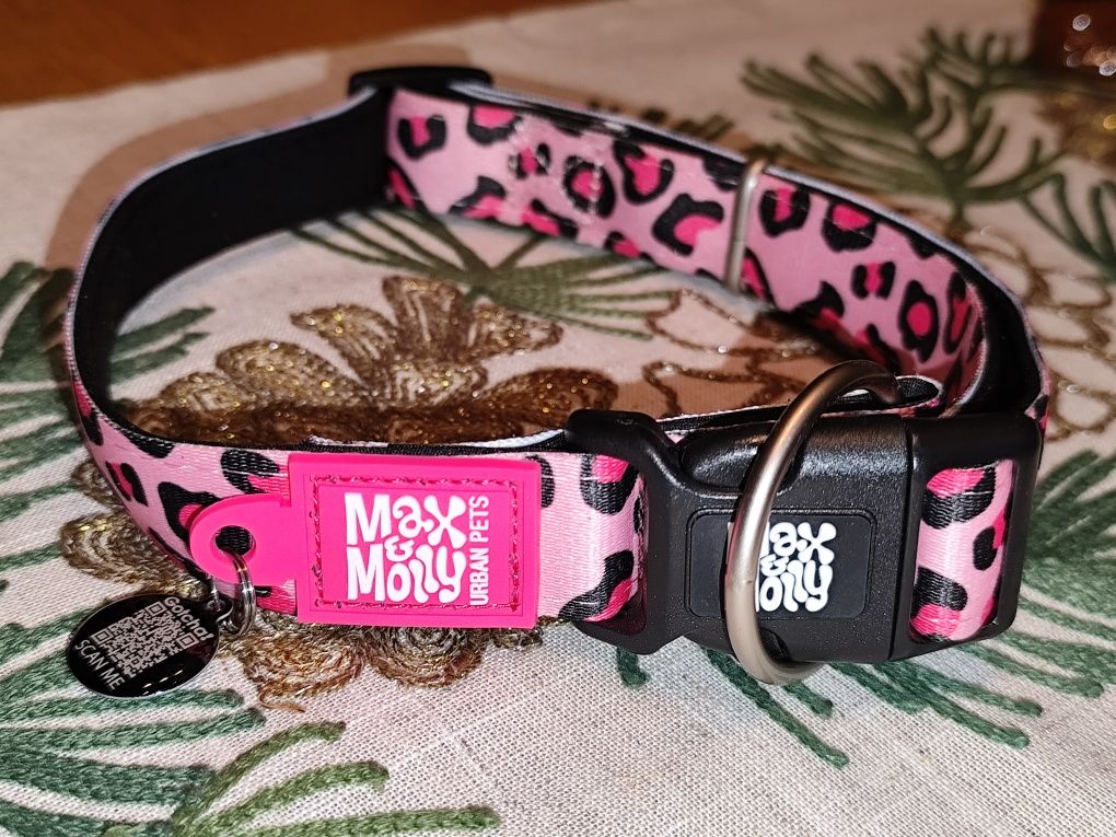Obroża dla psa Max & Molly leopard, różowa 39-62 cm