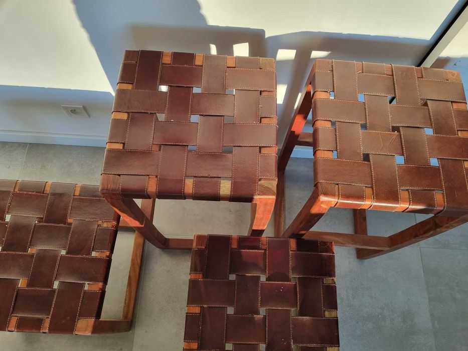 taborety i hokery / zestaw / z drewna egzotycznego