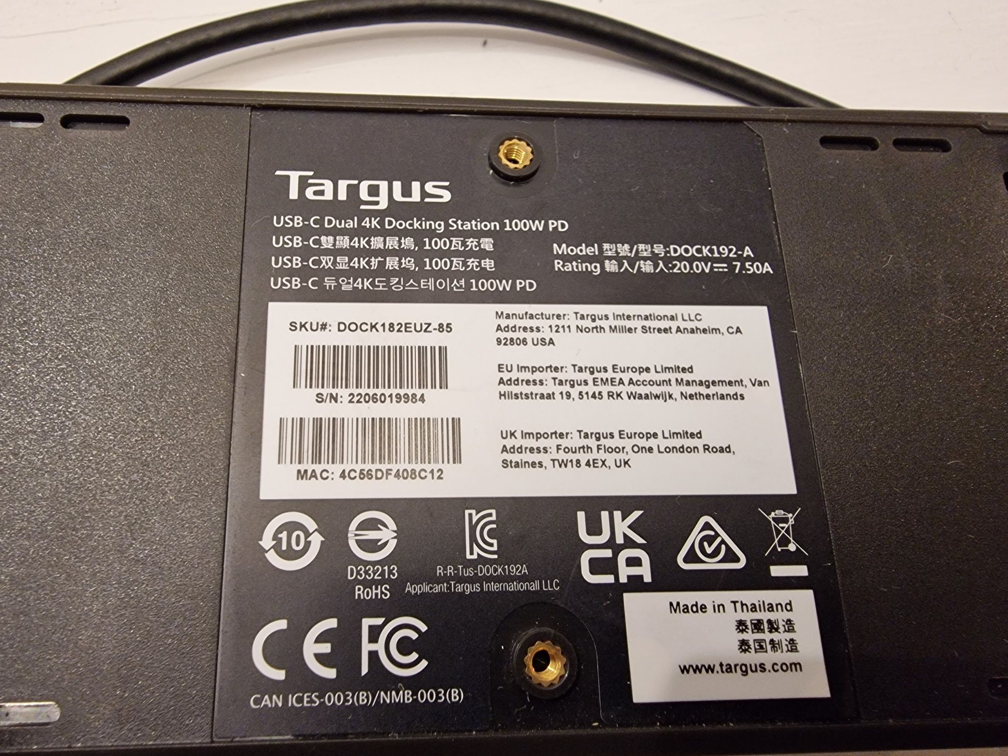 Stacj Dokująca Targus model USB-C 4K  100W PD