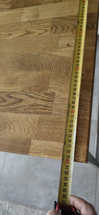 Stół drewniany klejonka, srebrne metalowe nogi, duński design