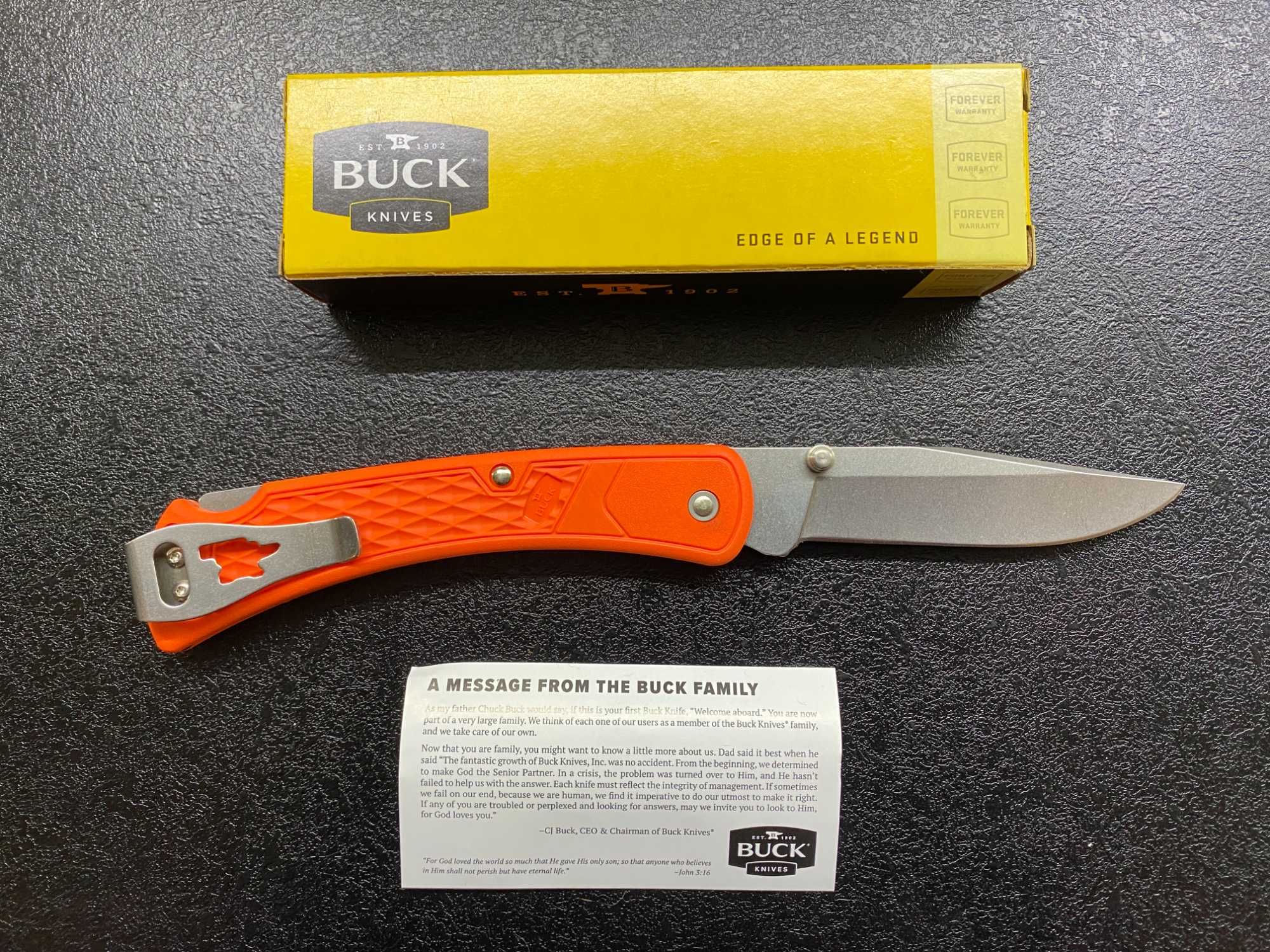 Buck 110 Slim Hunter, 420HC, помаранчевий/зелений/чорний. Оригінал