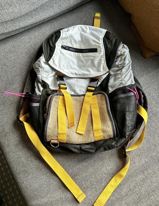 Великий кольоровий рюкзак bimba y lola білий хакі жовтий соломяний