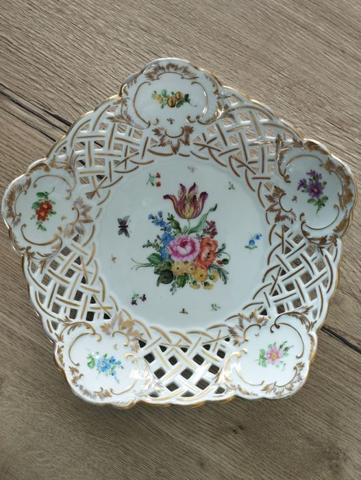 Piękna ażurowa stara patera Miśnia Meissen