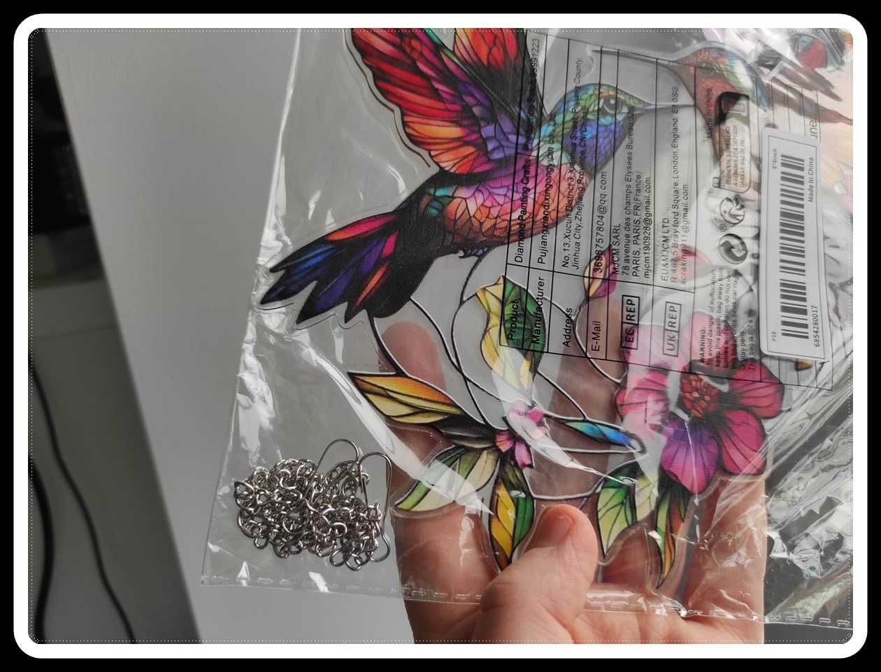 Witraż ozdoba dekoracja okienna ptaki kolibry kwiaty