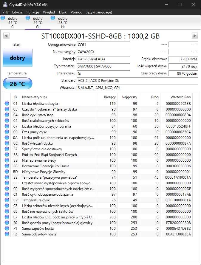 Dwa dyski Seagate SSHD 1TB 7200 SATA3 ST1000DX001