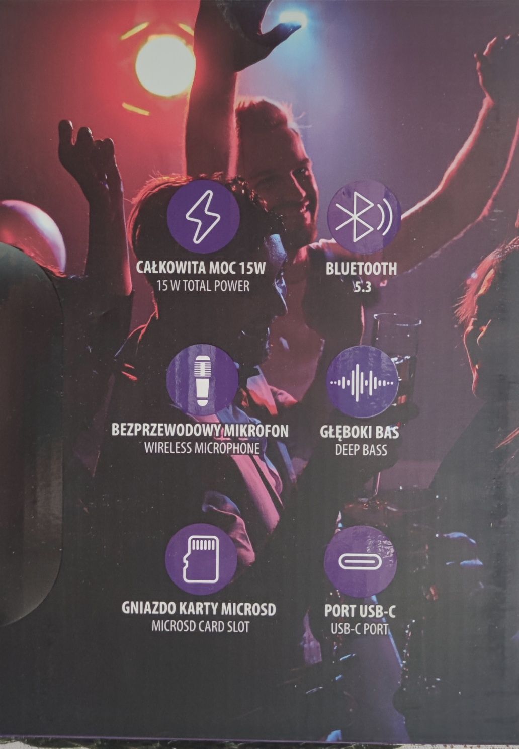 Głośnik bluetooth  karaoke z mikrofonem Forever 15W, LED, nowy