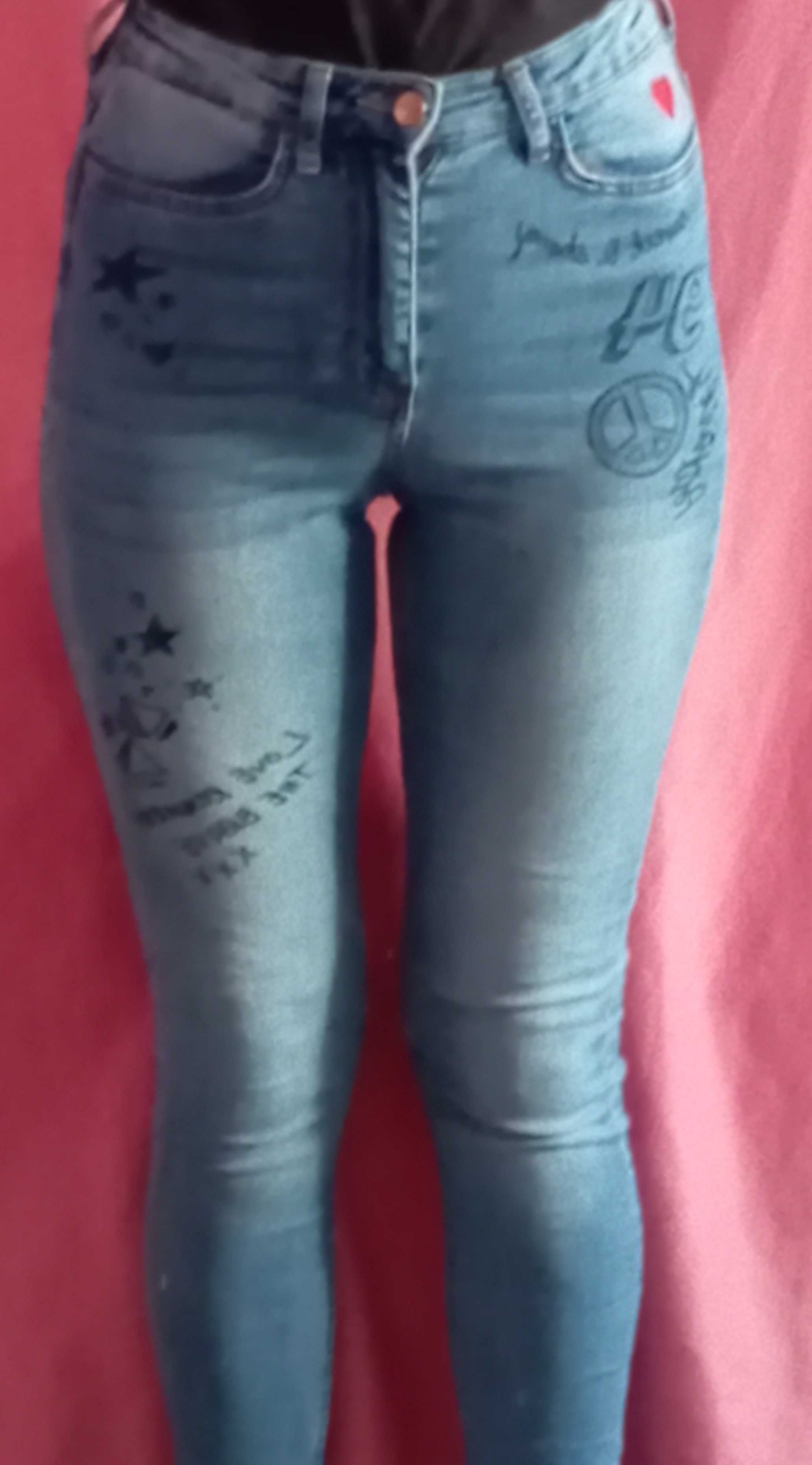 Spodnie dżinsowe damskie z napisami rozmiar 34 z H&Mu
