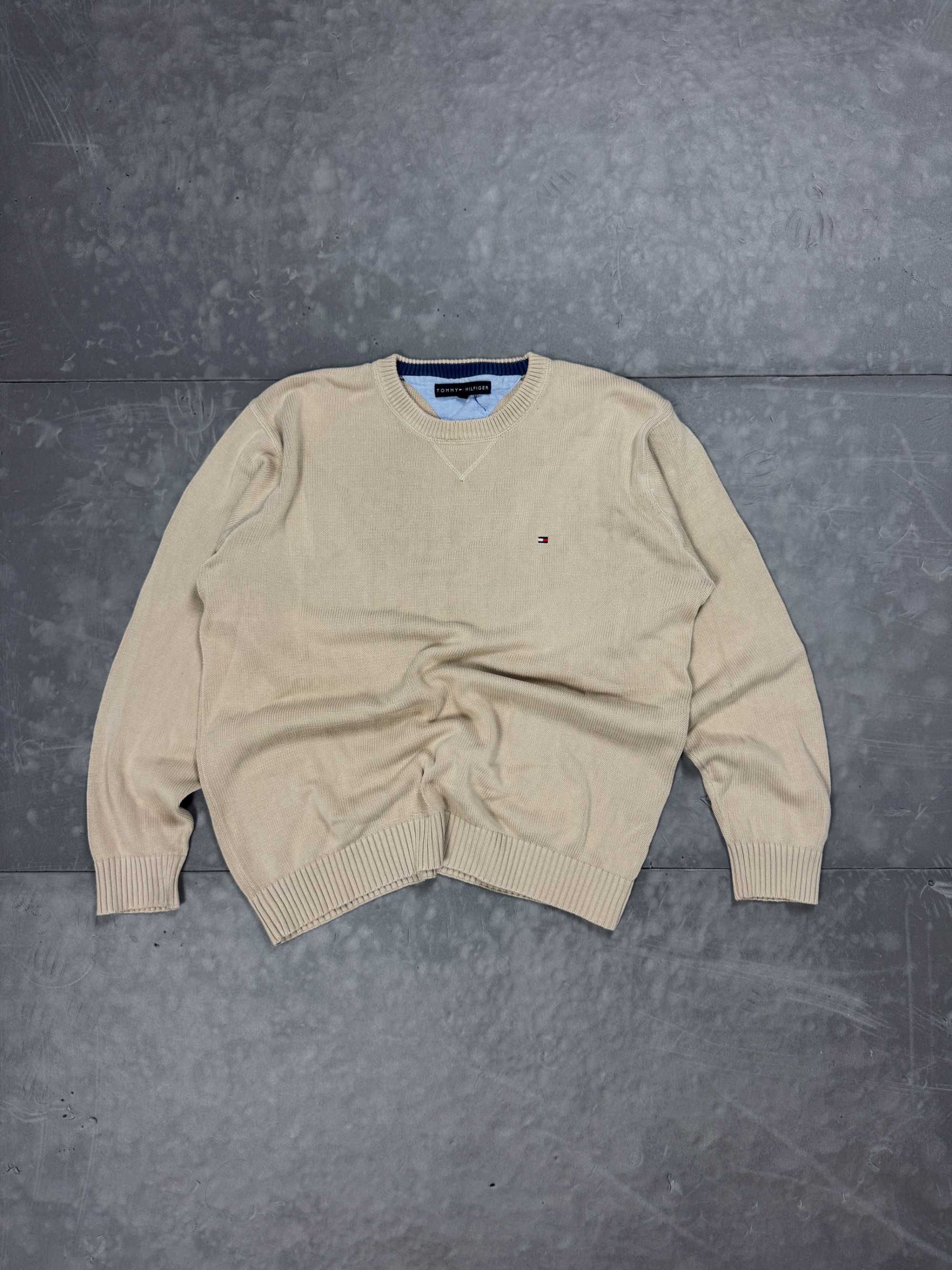 Tommy Hilfiger beżowy gruby sweter knit retro 90s (L/XL) streetwear