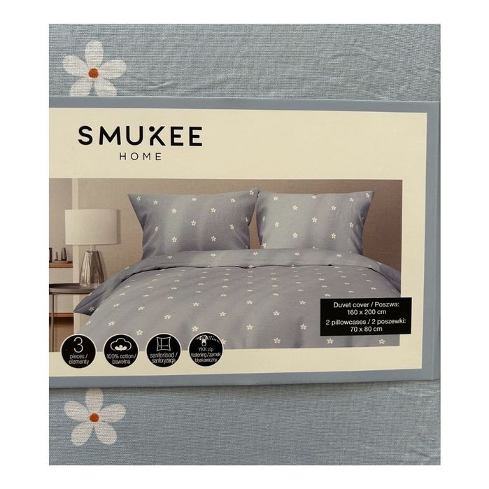 Pościel bawełniana Smukee 160x200 jasnoniebieska stokrotki