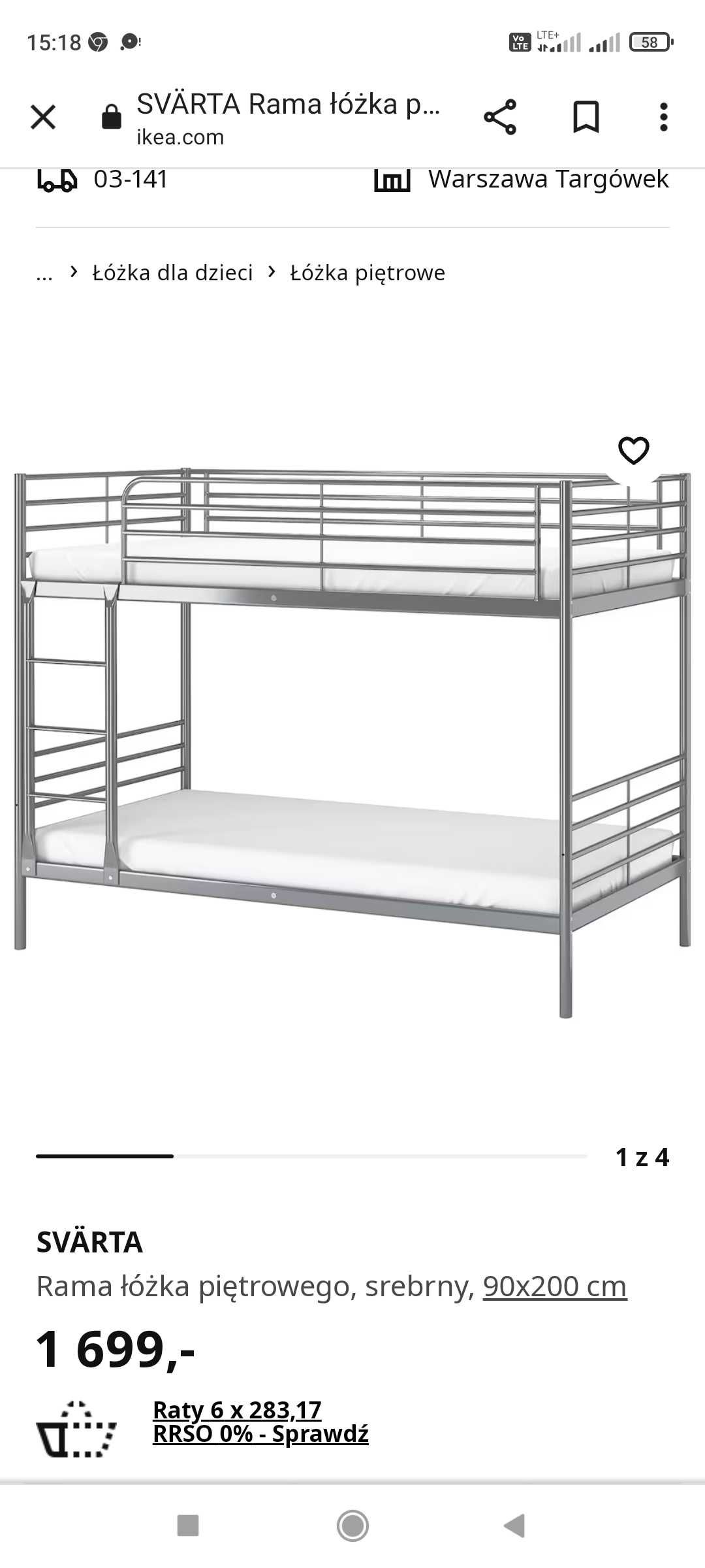 Łóżko piętrowe Ikea metalowe