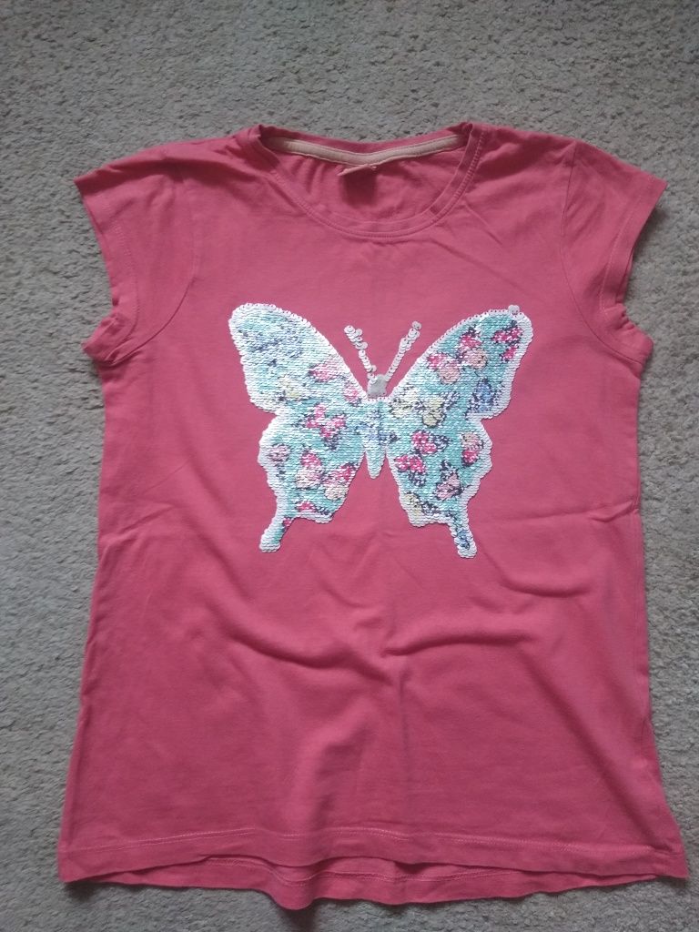 T- short, koszulka z cekinowym motylem rozmiar 146-152
