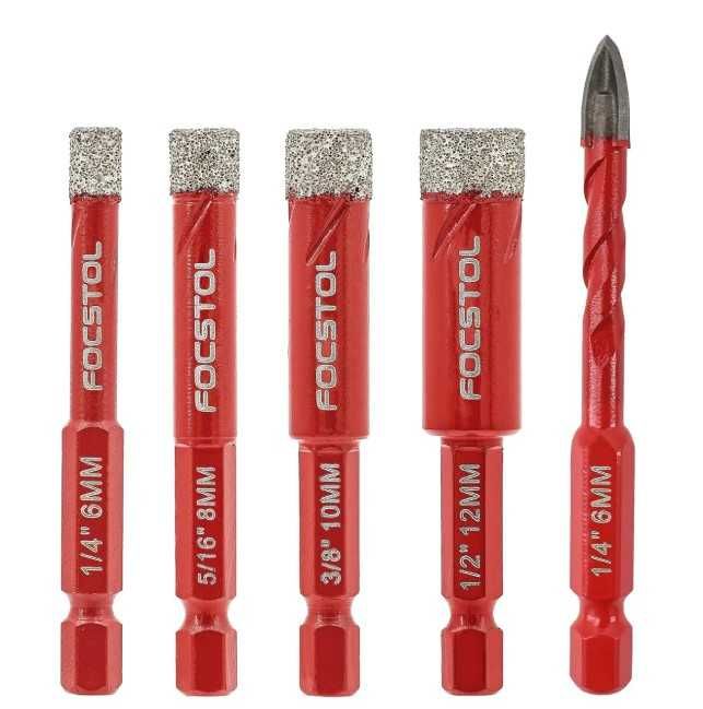 Zestaw 5 otwornic diamentowych do gresu 6-12mm + wiertło FOCSTOL